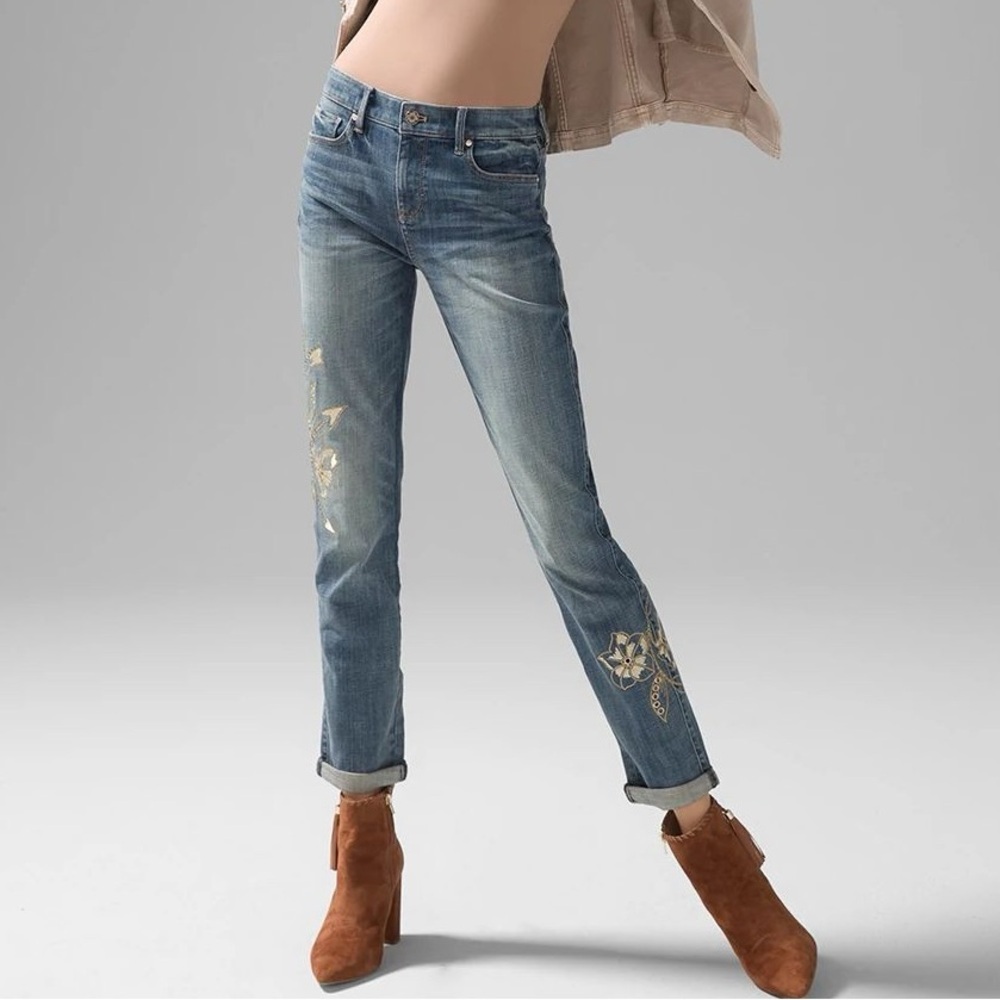 White House Black Market Floral Grommet Girlfriend Jeans